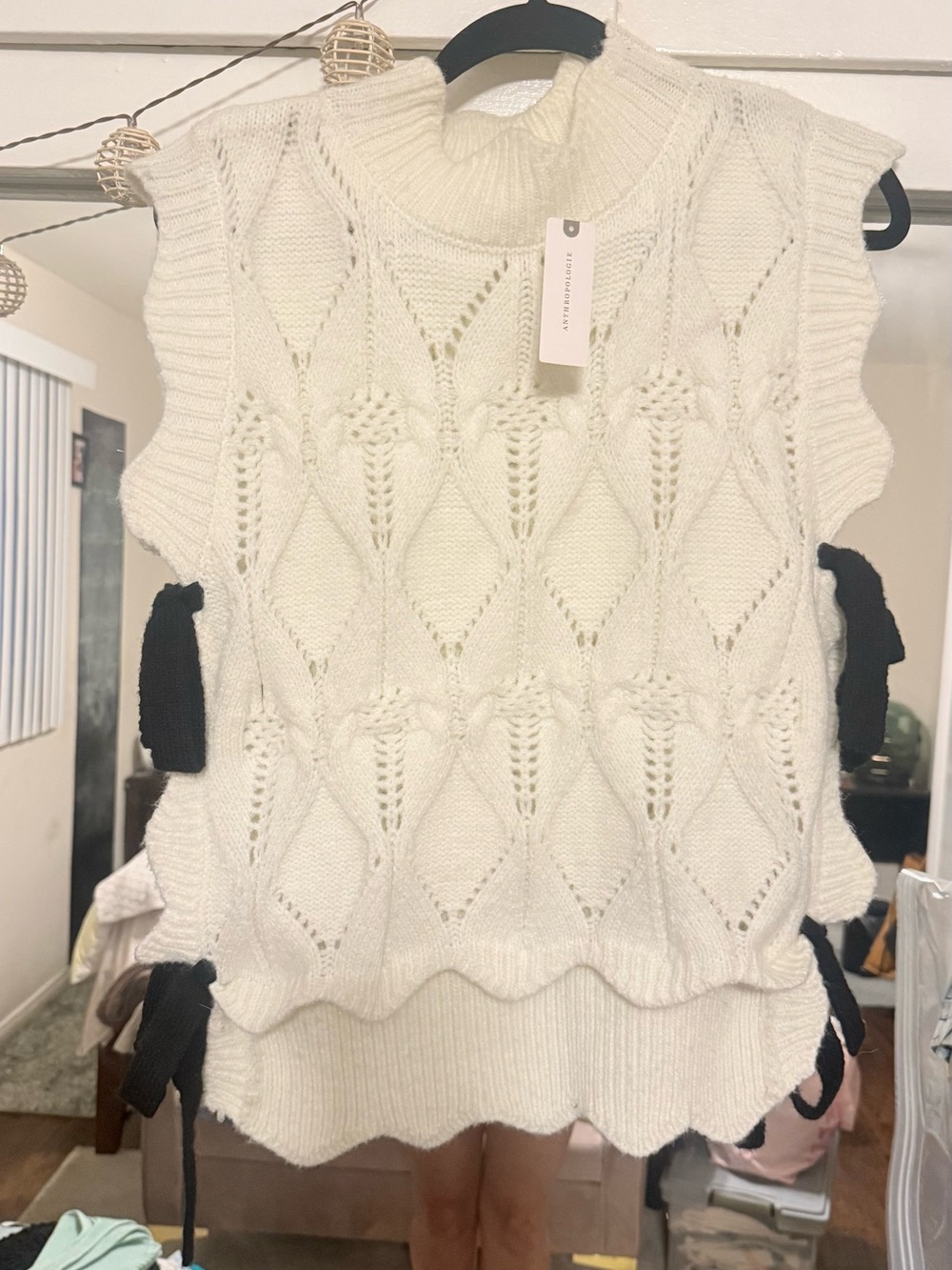 NWT Maeve Cream Wool Blend Sleeveless Sweater Vest with Side Ties